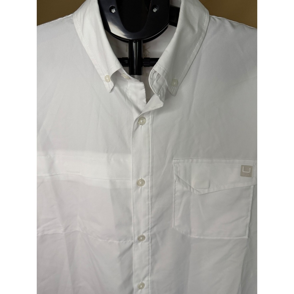 Huk Mens White Short Sleeve Fishing Shirt Ventilated Mesh Back Size Medium